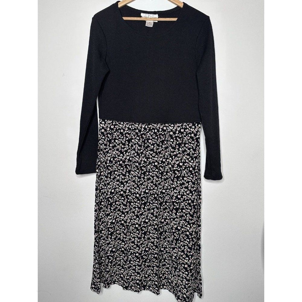 Vintage 90s Maxi Dress Size Medium Stretch Waffle Thermal Knit Midi Grunge Alt